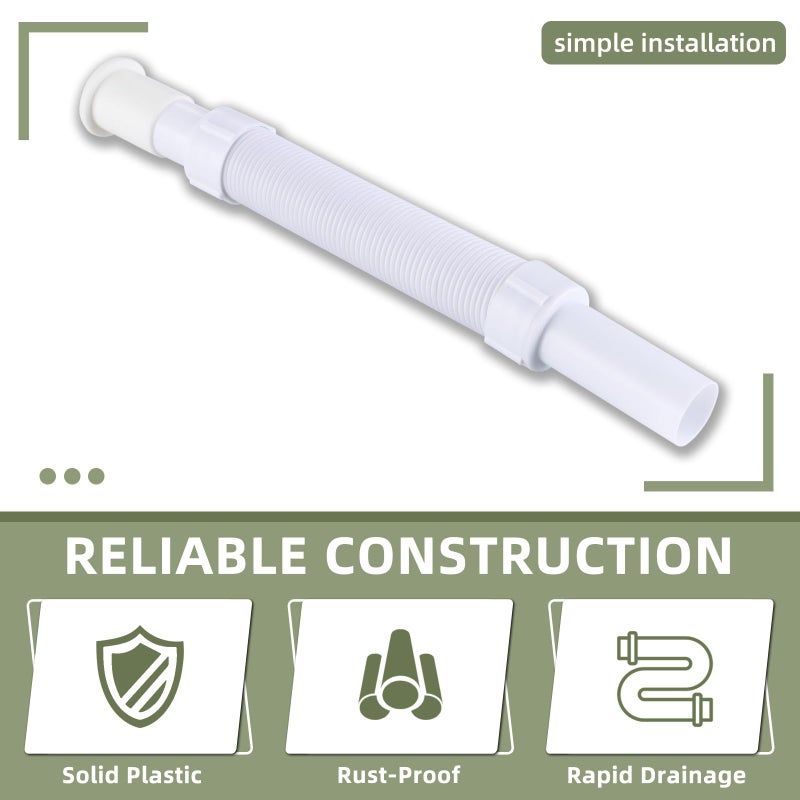 Angle Simple Drain Hose Extension, Plastic Bathroom Sink Drain Pipe Extender, Flexible Sink Pipe, 1 1/4" OD, Length of 15 3/4" to 32 1/16" - Image 4